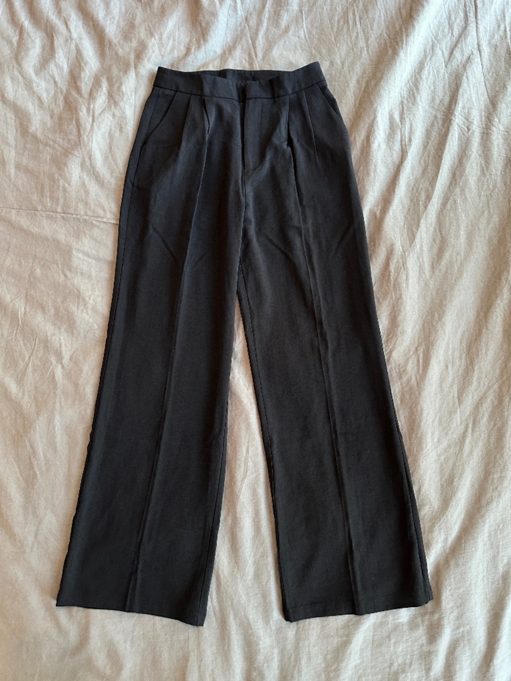 Black Pleated Straight Leg Trousers, waist 27